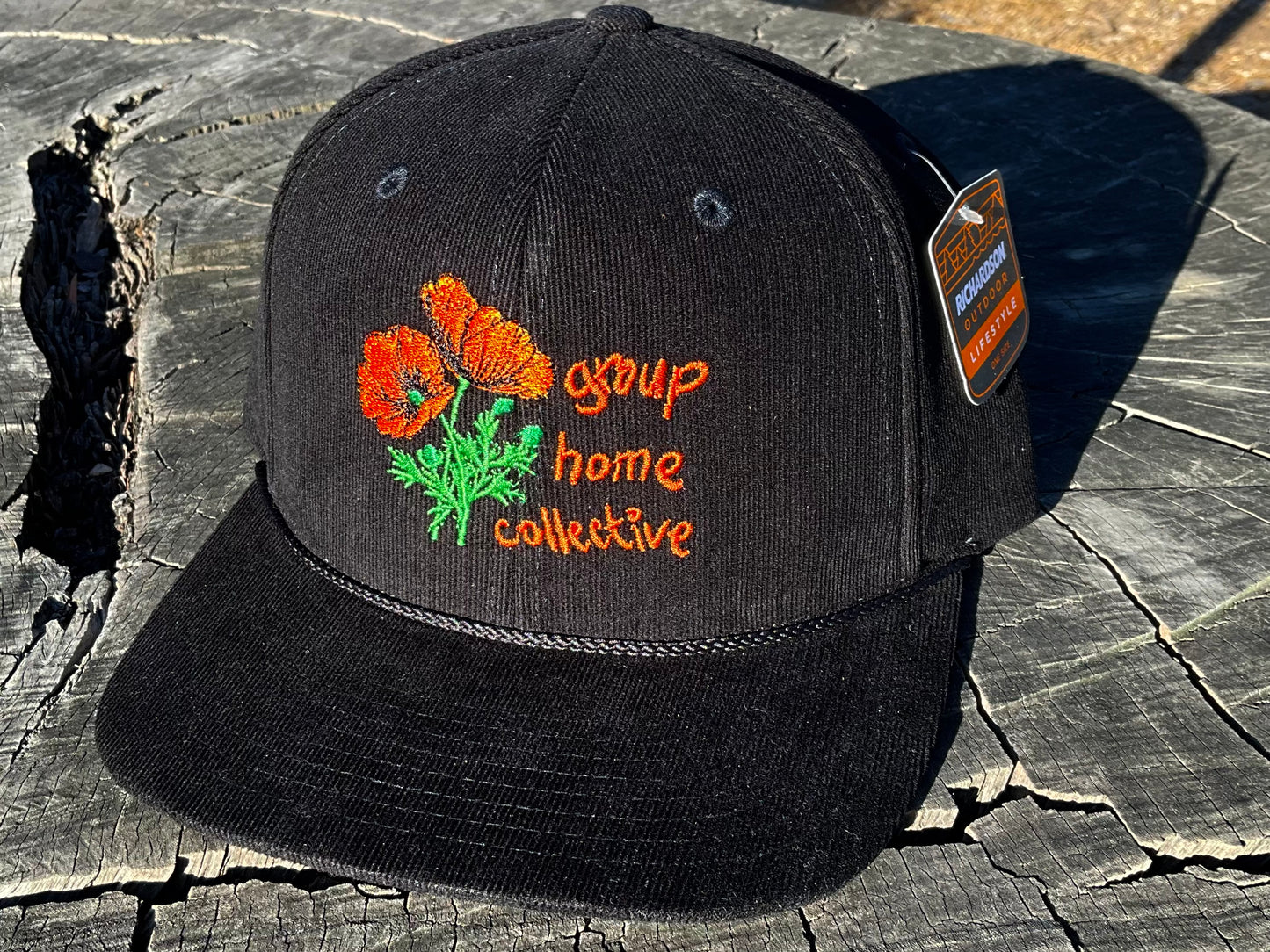 “Poppies” Corduroy BLACK/ORANGE/GREEN snap back hat