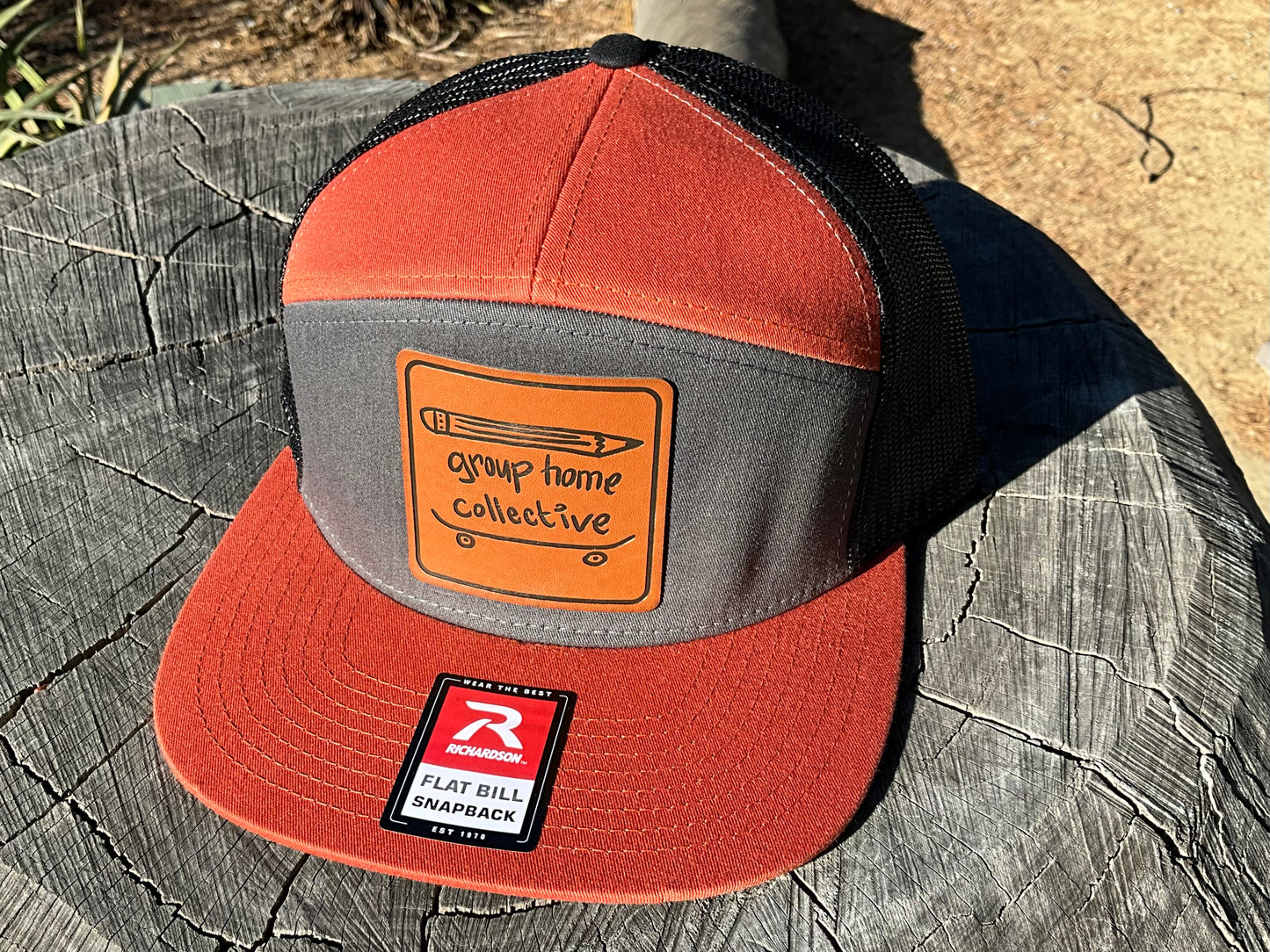 “7 PLY” Cap Burnt Orange/Grey/Black mesh snap back hat