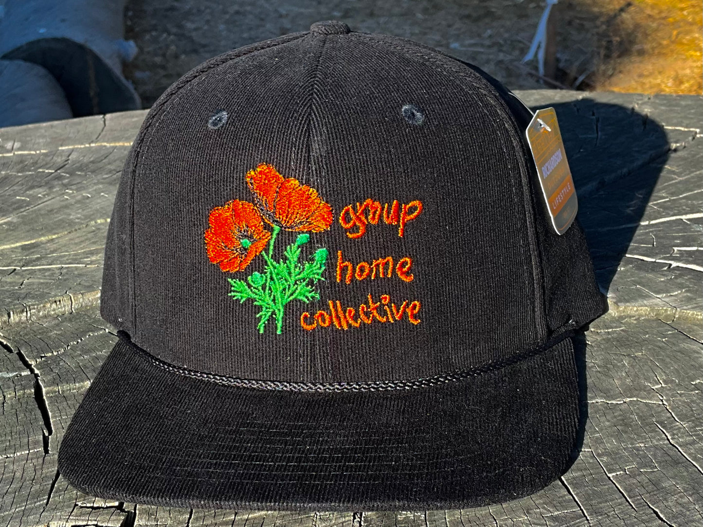 “Poppies” Corduroy BLACK/ORANGE/GREEN snap back hat